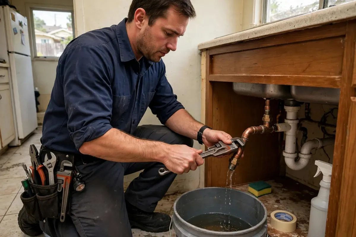 Plumber inspecting water lines during a service visit in Lomita