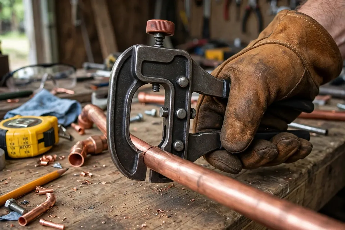 Cutting a copper pipe with a tubing cutter