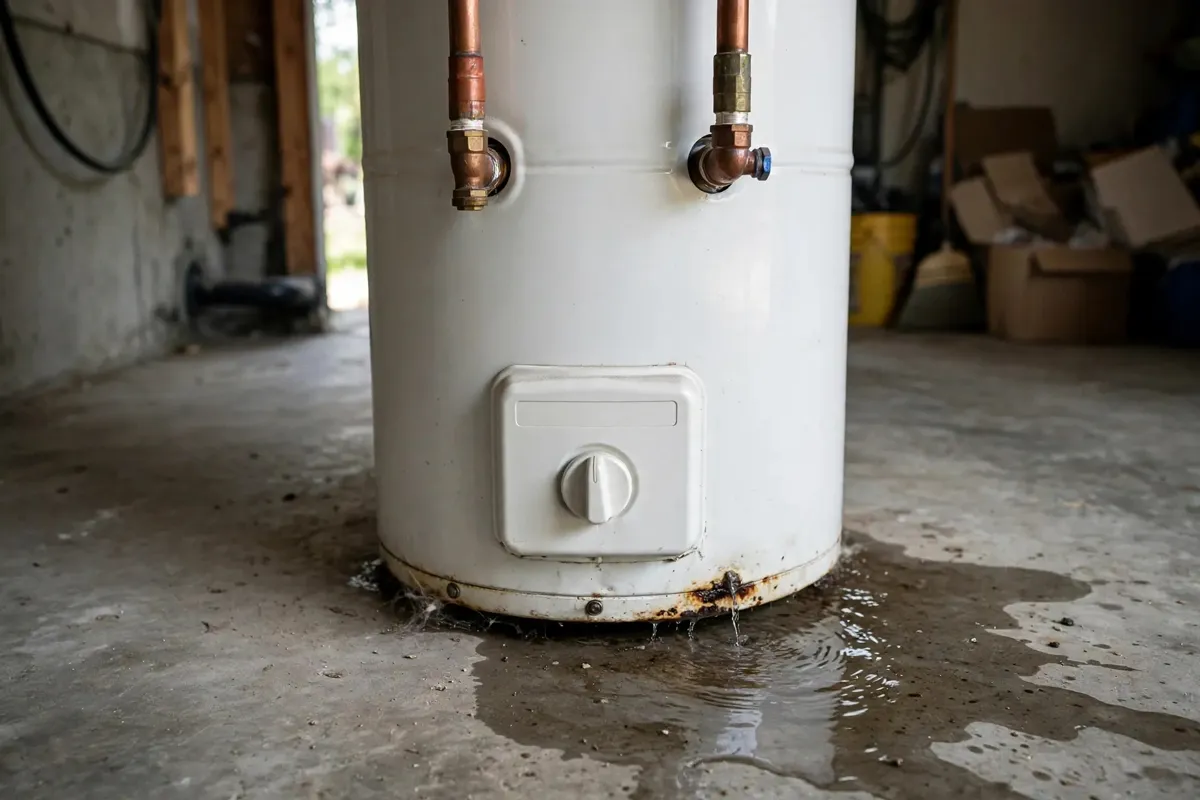 Water heater leaking at its base